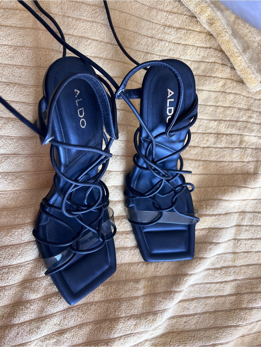 ALDO Black Square-Toe Lace-Up Strappy Sandals